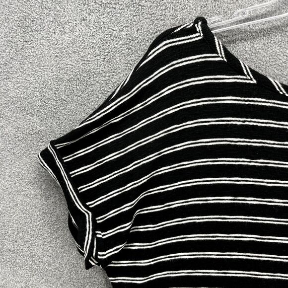 A New Day Top Womens Extra Large Black White Striped Short Sleeve open back tied - Picture 12 of 15